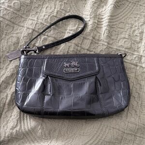 Coach Black Croc-Embossed Wristlet